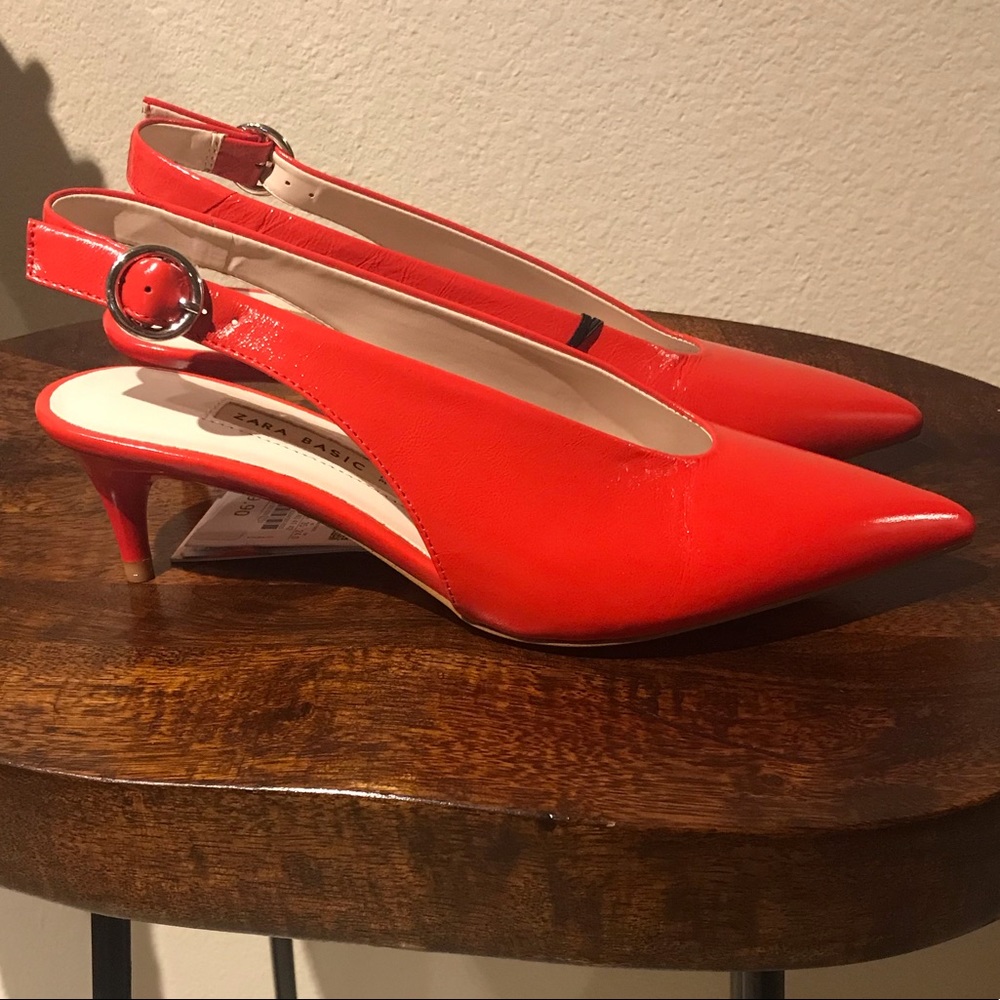ZARA RED LEATHER SHOES WITH AMAZING HEEL SZ 7 & 11